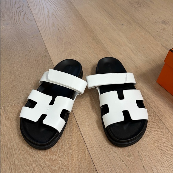 Hermes White Chypre Sandals